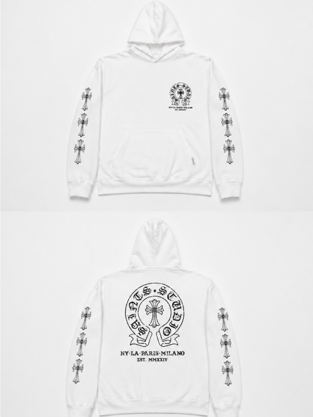 Others Follow White Hoodie with Black Cross Graphics